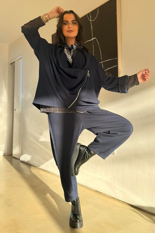 Sola Tech Drape Relaxed Biker Jacket Navy